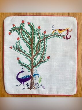 Vintage-Inspired Embroidered BIRD Linen Lingerie Case Hosiery Travel Storage